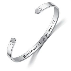 NEW Stainless Steel Open Bangle Bracelet "Remember I Love You Mom"